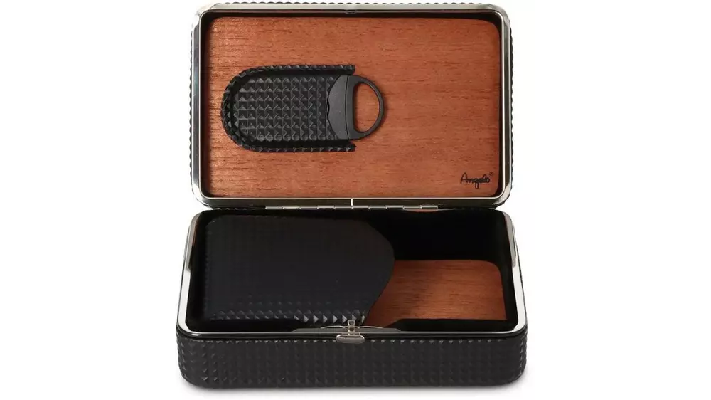 humidor Angelo Travel Diamond PU black with cutter 5 cig