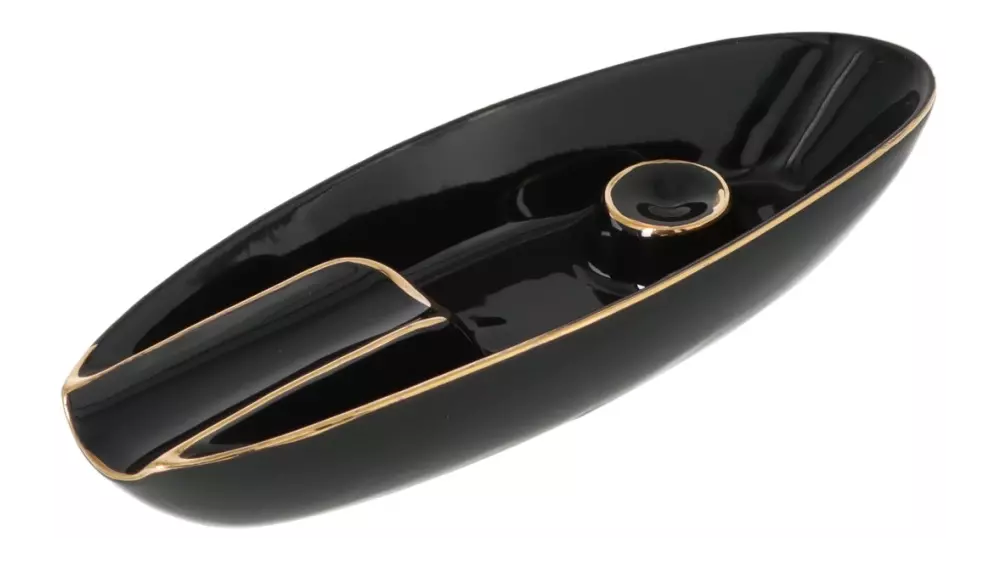 пепелник Single cigar ceramic black with gold 1 cig