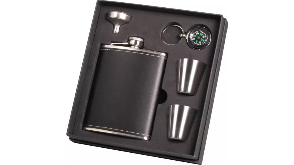под. к-т Hip flask chrome black 2 cups 210ml