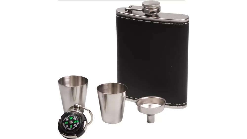 под. к-т Hip flask chrome black 2 cups 210ml