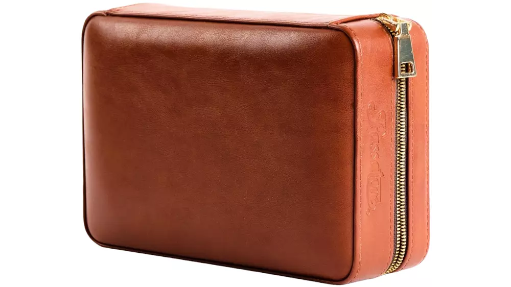 умидор Passatore travel leatherette light brown/zipper 5 cig