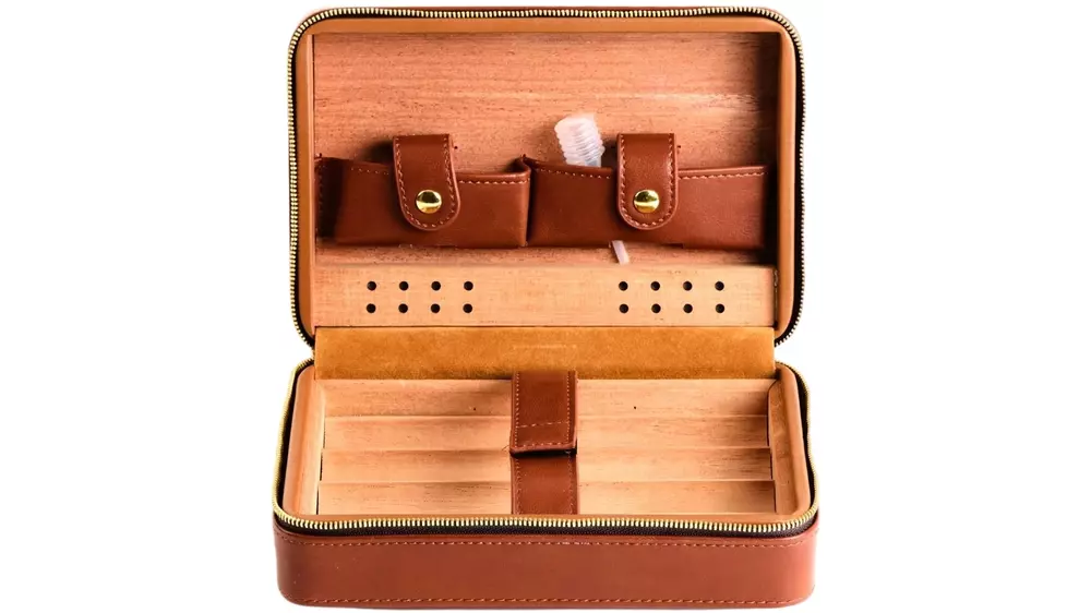 умидор Passatore travel leatherette light brown/zipper 5 cig