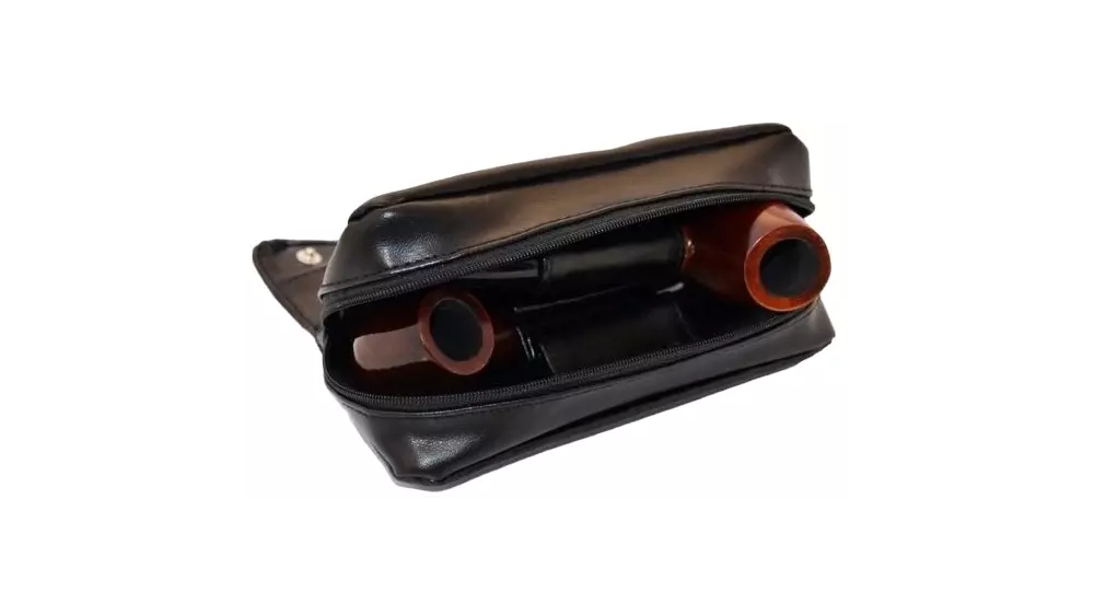 калъф за лула Angelo black brown leather 2 pipes
