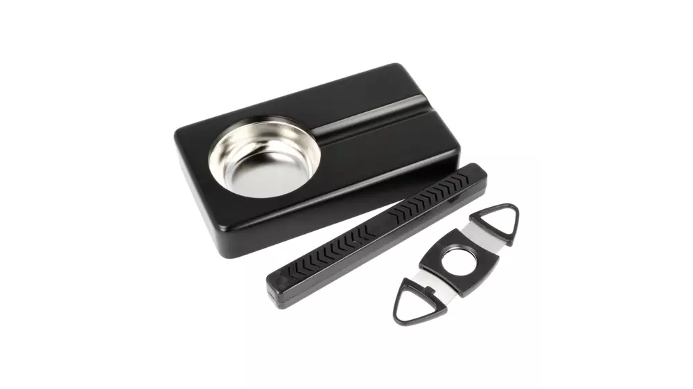 умидор сет Glass Top Black - ashtray and cutter