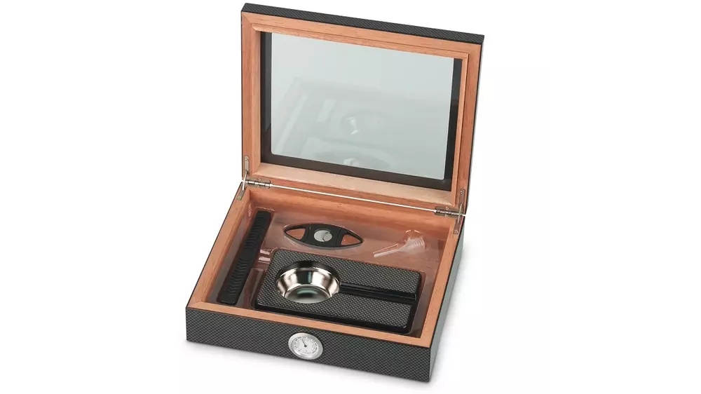умидор сет Glass Top Carbon - ashtray and cutter